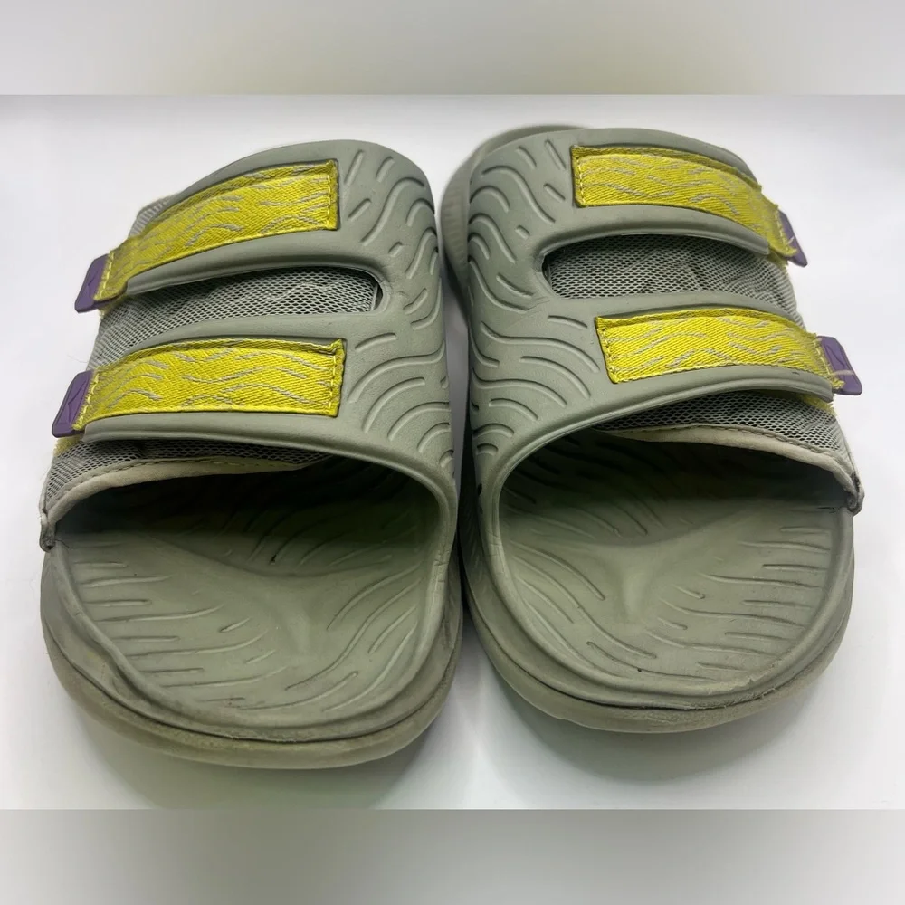 Hoka One One, Ora Luxe, Men’s Grey w/Yellow‎ & Purple Slide Sandals- Size:12